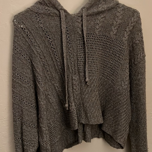 AE Gray Mix Stitch Hooded Semi-Cropped Sweater - Picture 3 of 5